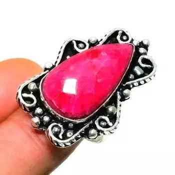 Ювелирное кольцо с медным розовым бирюзовым камнем 925 пробы, посеребренное, размер 7