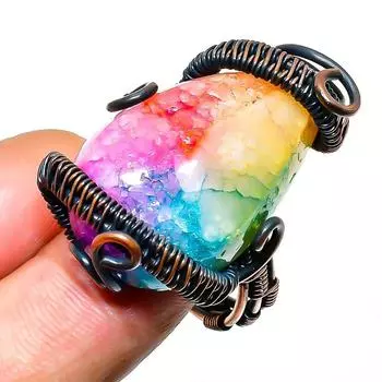 Ювелирное кольцо с радужным солнечным кварцем и медной проволокой, размер 9,5