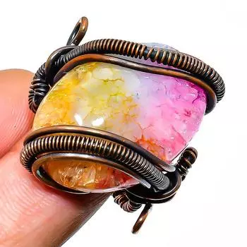Ювелирное кольцо с радужным солнечным кварцем и медной проволокой, размер 10