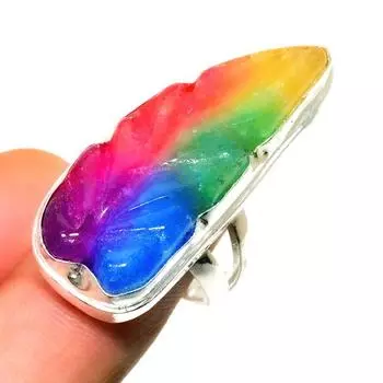 Ювелирное кольцо с радужным солнечным кварцем 925 пробы, посеребренное, размер 7