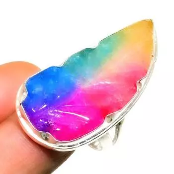 Ювелирное кольцо с радужным солнечным кварцем 925 пробы, посеребренное, размер 9