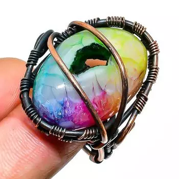 Ювелирное кольцо с радужным солнечным кварцем и медной проволокой, размер 9,5