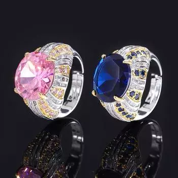 Ювелирное кольцо с рельефным драгоценным камнем, роскошное женское кольцо для ежегодного собрания, высококачественное кольцо с розовым цирконием, подходящее по цвету синий