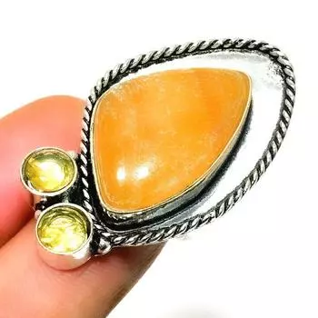 Ювелирное кольцо с септическим нудалом и цитрином, посеребренное 925 пробы, размер 7