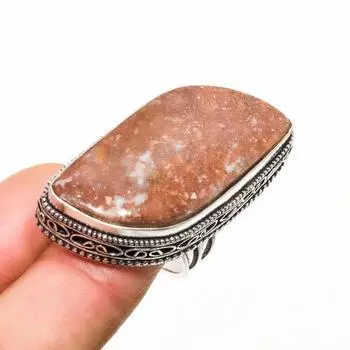 Ювелирное кольцо с серебряным сусальным яшмом 925 пробы, посеребренное ювелирное кольцо, размер 6,5