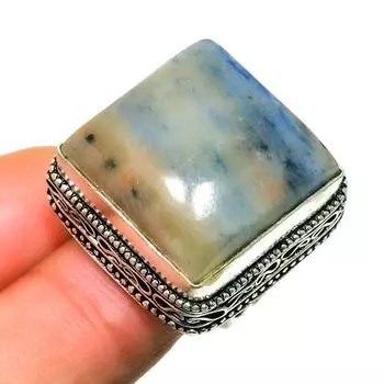 Ювелирное кольцо с солнечным камнем из лолита 925 пробы, посеребренное, размер 5,5