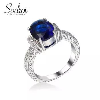 Ювелирное кольцо SODROV с синим цирконом для свадьбы и помолвки 6