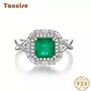 Ювелирное кольцо Tancision из стерлингового серебра с синтетическим изумрудом и бриллиантом 6