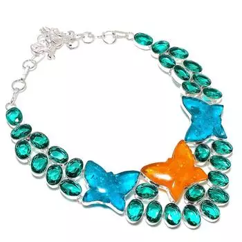 Ювелирное колье из стерлингового серебра 925 пробы с натуральным балтийским янтарем и диопсидом 18 дюймов T6r10