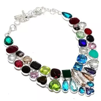 Ювелирное колье из стерлингового серебра 925 пробы с натуральным белым топазом и аметистом 18 дюймов S7K66