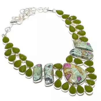 Ювелирное колье из стерлингового серебра 925 пробы с натуральным рубином, фукситом и ониксом, 18 дюймов, D4p13