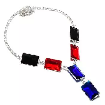 Ювелирное колье из стерлингового серебра 925 пробы с натуральным лондонским голубым топазом и гранатом 18 дюймов G7P19