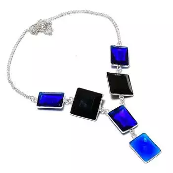 Ювелирное колье из стерлингового серебра 925 пробы с натуральным лондонским голубым топазом и шпинелью 18 дюймов c5p70