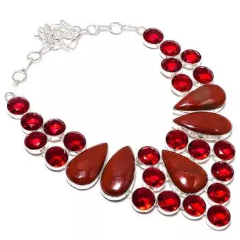 Ювелирное колье из стерлингового серебра 925 пробы с натуральной красной змеиной кожей и гранатом 18 дюймов I1L81
