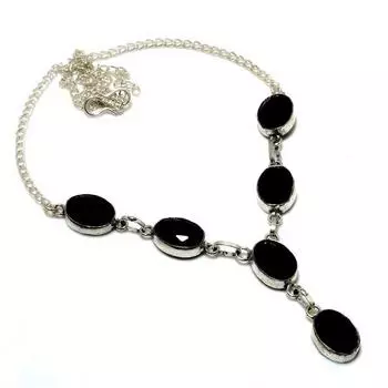 Ювелирное колье ручной работы с черной шпинелью 925 пробы, посеребренное, 18 дюймов 18 чёрный