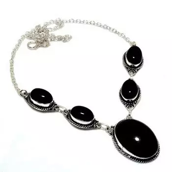Ювелирное колье ручной работы с черным ониксом 925 пробы, посеребренное, 18 дюймов 18 чёрный