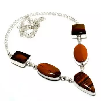 Ювелирное колье ручной работы с драгоценным камнем 925 пробы «Тигровый глаз», посеребренное, 18 дюймов 18 жёлтый