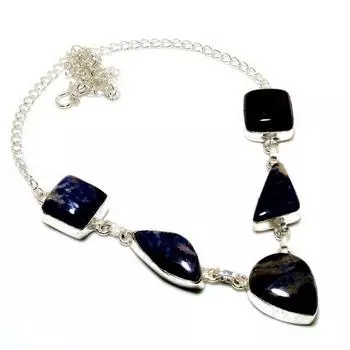 Ювелирное колье ручной работы с драгоценным камнем содалитом 925 пробы, посеребренное, 18 дюймов 18 синий