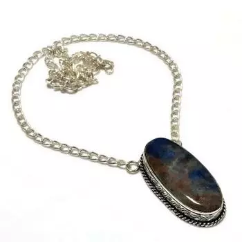 Ювелирное колье ручной работы с драгоценным камнем содалитом 925 пробы, посеребренное, 18 дюймов 18 синий