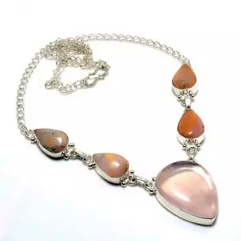 Ювелирное колье ручной работы с розовым кварцем 925 пробы, посеребренное, 18 дюймов 18 розовый