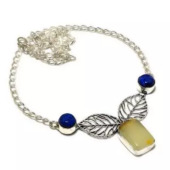 Ювелирное колье с аквамарином, лазуритом 925 пробы, посеребренное, 18 дюймов 18 цвет морской волны