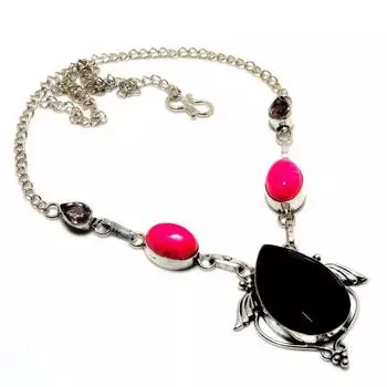 Ювелирное колье с черной шпинелью и аметистом 925 пробы с посеребренным покрытием 18 дюймов 18 чёрный