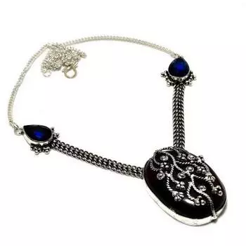 Ювелирное колье с черным ониксом и синим топазом 925 пробы с посеребренным покрытием 18 дюймов 18 чёрный