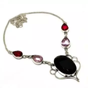 Ювелирное колье с черным шпинелем и розовым кунцитом 925 пробы с посеребренным покрытием 18 дюймов 18 чёрный