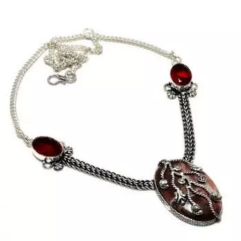 Ювелирное колье с гранатом и яшмой капучино 925 пробы, посеребренное, 18 дюймов 18 коричневый