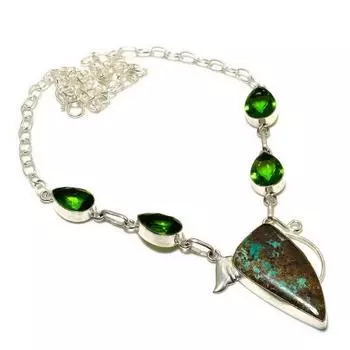 Ювелирное колье с хризоколлой и перидотом 925 пробы, посеребренное, 18 дюймов 18 синий