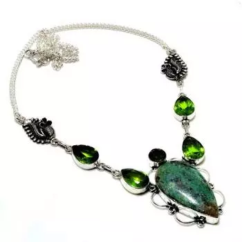 Ювелирное колье с хризопразом и перидотом 925 пробы, посеребренное, 18 дюймов 18 зелёный