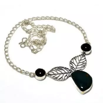 Ювелирное колье с кровавым камнем, черный оникс 925 пробы, посеребренное, 18 дюймов 18 зелёный