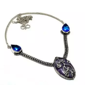 Ювелирное колье с лепидолитом и голубым топазом 925 пробы, посеребренное, 18 дюймов 18 фиолетовый