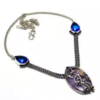 Ювелирное колье с лепидолитом и голубым топазом 925 пробы, посеребренное, 18 дюймов 18 фиолетовый