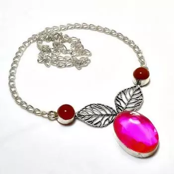 Ювелирное колье с розовым рубиллитом и сердоликом 925 пробы, посеребренное, 18 дюймов 18 розовый