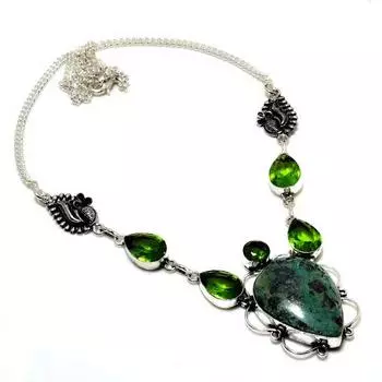 Ювелирное колье с рубиновым фукситом, перидотом 925 пробы, посеребренное, 18 дюймов 18 красный