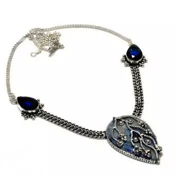 Ювелирное колье с синим топазом содалитом 925 пробы, посеребренное, 18 дюймов 18 синий