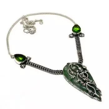 Ювелирное колье с зеленым апатитом, перидотом 925 пробы, посеребренное, 18 дюймов 18 зелёный