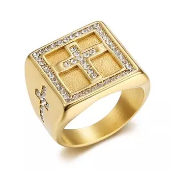 Ювелирное мужское кольцо с квадратным крестом и бриллиантами 7