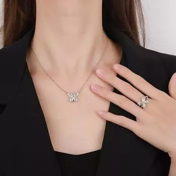 Ювелирное ожерелье-бабочка, легкая роскошная имитация бриллиантов, белое золото, изящная цепочка на ключицу, женское кольцо-бабочка с четырьмя бриллиантами