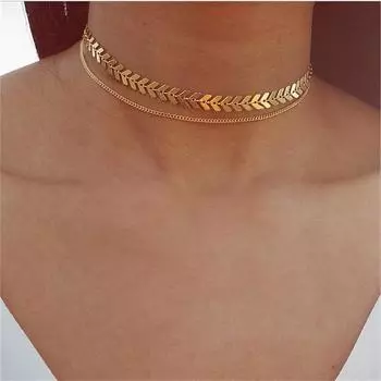 Ювелирное ожерелье Fishbone Clavicle Chain Sequined Short Simple Exquise золотой