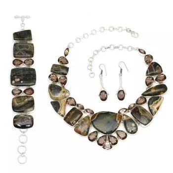 Ювелирное ожерелье и комплект из океанского яшмового дымчатого кварца 18-20