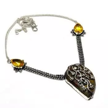 Ювелирное ожерелье из бамбуковой яшмы и цитрина 925 пробы с посеребренным покрытием 18 дюймов 18 коричневый