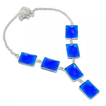 Ювелирное ожерелье из натурального лондонского голубого топаза из стерлингового серебра 925 пробы 18 дюймов z7B87