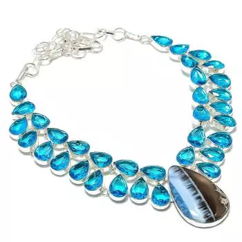 Ювелирное ожерелье из натурального опала и топаза ручной работы из стерлингового серебра 925 пробы 18 дюймов C2q71