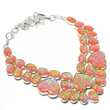 Ювелирное ожерелье из натурального оранжевого триплетного опала из стерлингового серебра 925 пробы 18 дюймов G3B14