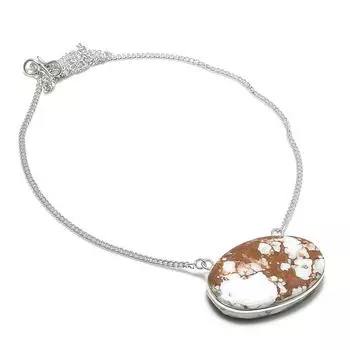 Ювелирное ожерелье из натурального серебра с листовой яшмой 925 пробы 18 дюймов i8L33