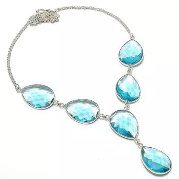 Ювелирное ожерелье из натурального швейцарского голубого топаза из стерлингового серебра 925 пробы 18 дюймов Q8V51