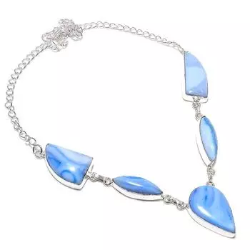 Ювелирное ожерелье из натурального синего кружевного агата из стерлингового серебра 925 пробы 18 дюймов F1Q40