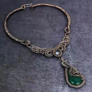 Ювелирное ожерелье из натурального зеленого оникса, драгоценного камня ларимара, медной проволоки, 18 дюймов, b0S47